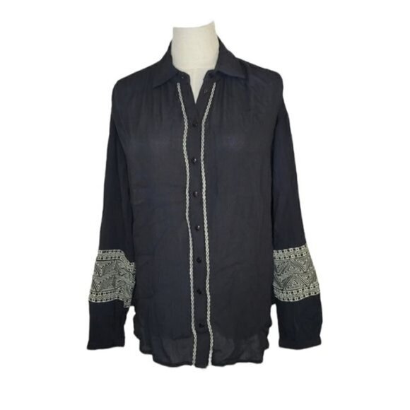 NWT Amuse Society Beach Vida Bling Jetset Woven Button Down Blouse Small - Picture 1 of 5